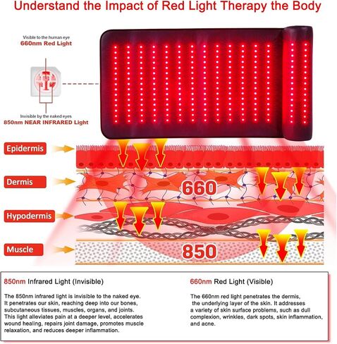 Infrared Red Light Therapy, Red Light Therapy Mat with Neck Support, 660nm&850nm NIR Deep Wavelength Blanket Pad for Back Belly Knee Shoulder HIPS Body Pain Relief in Saudi Arabia