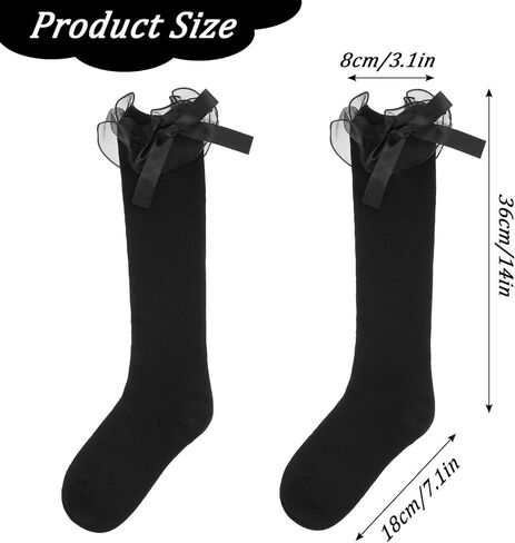 جوارب سوداء مكشكشة، جوارب لوليتا قطنية للفتيات حتى الركبة مع فيونكة، هدية جورب Kawaii Goth Lolita للنساء للارتداء اليومي والرقص في المدرسة in Kuwait