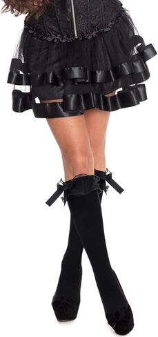 جوارب سوداء مكشكشة، جوارب لوليتا قطنية للفتيات حتى الركبة مع فيونكة، هدية جورب Kawaii Goth Lolita للنساء للارتداء اليومي والرقص في المدرسة in Kuwait