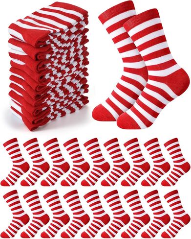 Eurzom 20 Pairs Christmas Red and White Striped Socks for Women Men Holiday Striped Crew Socks Bulk for Xmas Elf Costume Party Supplies in Saudi Arabia