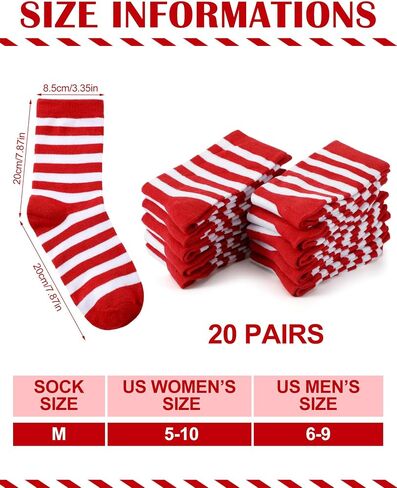 Eurzom 20 Pairs Christmas Red and White Striped Socks for Women Men Holiday Striped Crew Socks Bulk for Xmas Elf Costume Party Supplies in Saudi Arabia