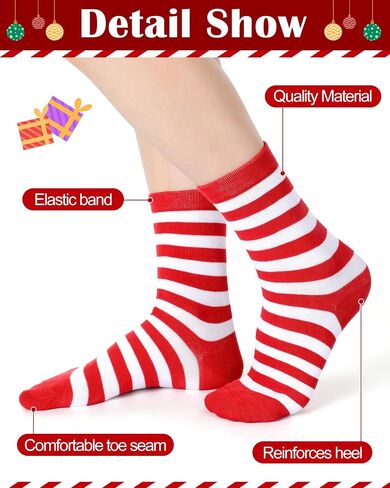 Eurzom 20 Pairs Christmas Red and White Striped Socks for Women Men Holiday Striped Crew Socks Bulk for Xmas Elf Costume Party Supplies in Saudi Arabia