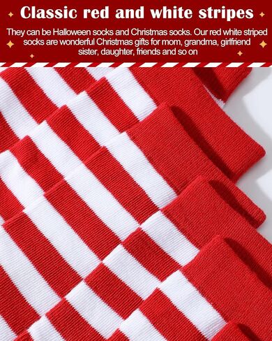 Eurzom 20 Pairs Christmas Red and White Striped Socks for Women Men Holiday Striped Crew Socks Bulk for Xmas Elf Costume Party Supplies in Saudi Arabia
