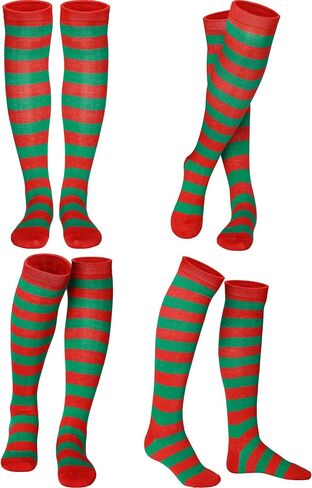 SATINIOR 4 Pair Christmas Red and Green Striped Socks Elf Candy Knee High Socks Xmas Stockings for Women Girls in Saudi Arabia