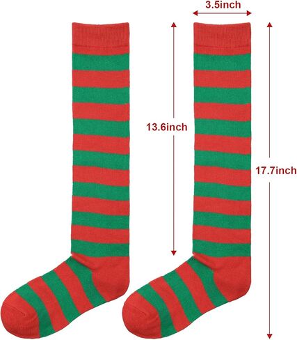 SATINIOR 4 Pair Christmas Red and Green Striped Socks Elf Candy Knee High Socks Xmas Stockings for Women Girls in Saudi Arabia