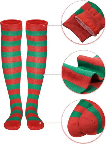 SATINIOR 4 Pair Christmas Red and Green Striped Socks Elf Candy Knee High Socks Xmas Stockings for Women Girls in Saudi Arabia