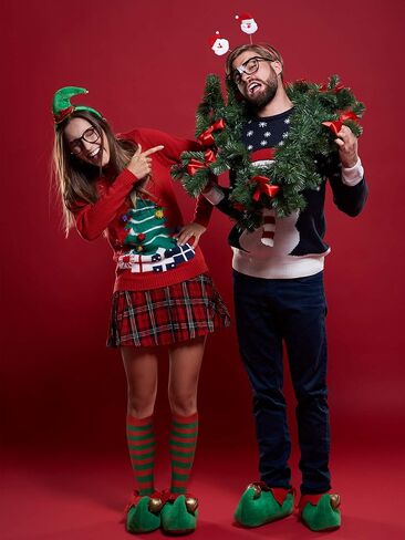 SATINIOR 4 Pair Christmas Red and Green Striped Socks Elf Candy Knee High Socks Xmas Stockings for Women Girls in Saudi Arabia