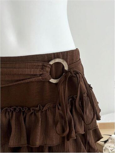 MakeMeChic Women's Ruffle Tiered Ring Linked Shorts Tie Front Wide Leg Summer Boho Shorts in Saudi Arabia