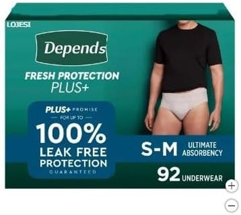 Depends Protection Plus Ultimate Absorbency 3-in-1 Stretch Waistband for A Secure Fit *Discreet Shipping* Small/Medium Size 92 Count for Men Packaging May Vary in Saudi Arabia