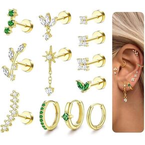 ORAZIO 16G Helix Piercing Jewelry Flat Back Cartilage Earrings for Women Hypoallergenic Surgical Stainless Steel Stud Hoop Cartilage Earring Set Daith Conch Tragus Piercing Jewelry Flatback Single Pc in Kuwait