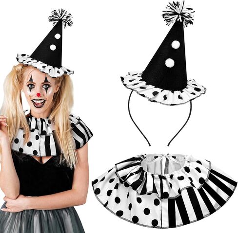 2 Pcs Halloween Clown Costume Set Jester Hat Headband Ruffle Collar Accessory Joker Outfit for Halloween Cosplay in Saudi Arabia