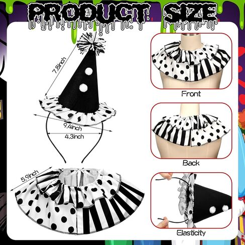2 Pcs Halloween Clown Costume Set Jester Hat Headband Ruffle Collar Accessory Joker Outfit for Halloween Cosplay in Saudi Arabia