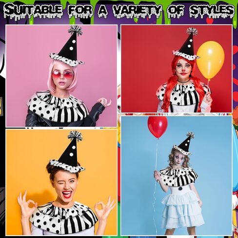 2 Pcs Halloween Clown Costume Set Jester Hat Headband Ruffle Collar Accessory Joker Outfit for Halloween Cosplay in Saudi Arabia