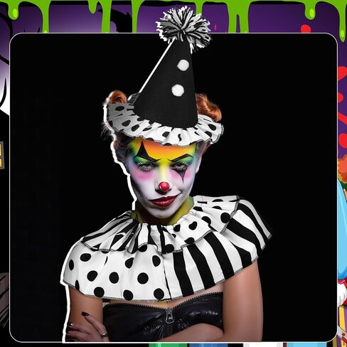 2 Pcs Halloween Clown Costume Set Jester Hat Headband Ruffle Collar Accessory Joker Outfit for Halloween Cosplay in Saudi Arabia