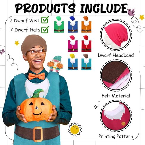 Soulchen 7 Set Halloween Dwarf Costumes Accessories Dwarf Vest Hats for Adult Gnome Costumes Halloween Christmas Party in Saudi Arabia