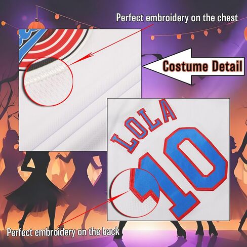Women Lola #10 Halloween Bunny Costume Set Space Movie Jersey Outfit & Shorts with Bunny Ears Tail Socks White XS-XXL in Saudi Arabia