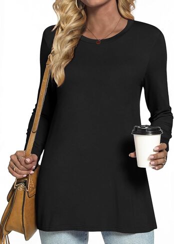 HOTGIFT Women's 2025 Fall Winter T-Shirts Casual Long Sleeve Crewneck Tunic Tops Loose Comfy Blouse in Kuwait