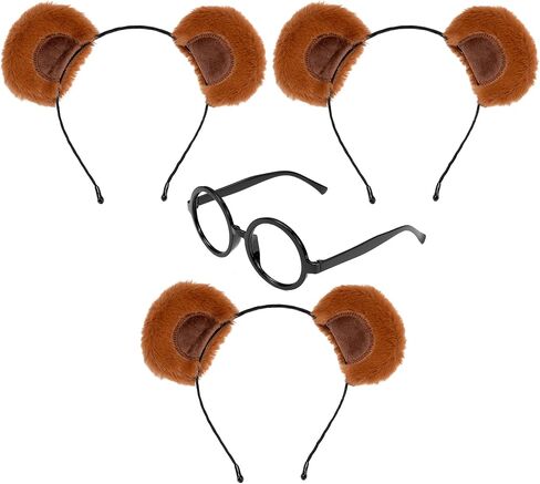4PCS Chipmunks Costume Accessories Chipmunk Ears Headband Round Frame Glasses Halloween Cosplay Birthday Decorations in Saudi Arabia