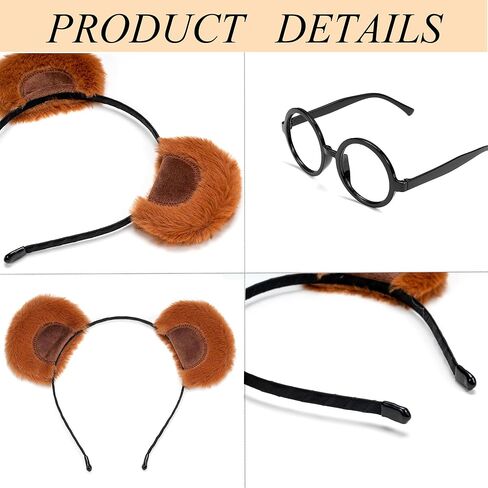 4PCS Chipmunks Costume Accessories Chipmunk Ears Headband Round Frame Glasses Halloween Cosplay Birthday Decorations in Saudi Arabia
