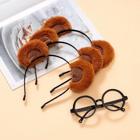 4PCS Chipmunks Costume Accessories Chipmunk Ears Headband Round Frame Glasses Halloween Cosplay Birthday Decorations in Saudi Arabia