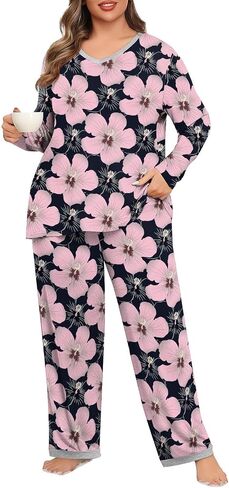 POSESHE Women’s Plus Size Pajama Sets Short Sleeve 2 Piece Summer Lounge Sleepwear Ladies Cute Pjs Sets with Pockets 2024 in Kuwait