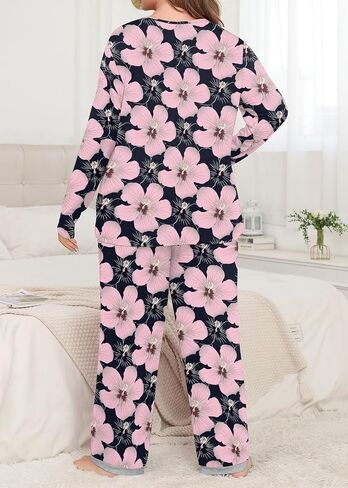 POSESHE Women’s Plus Size Pajama Sets Short Sleeve 2 Piece Summer Lounge Sleepwear Ladies Cute Pjs Sets with Pockets 2024 in Kuwait