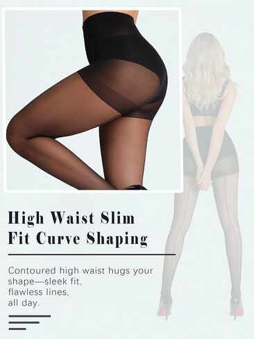 2 Pairs Sheer Backseam Tights for Women, Cuban Heel Stockings with Reinforced Toes & Control Top Pantyhose in Saudi Arabia