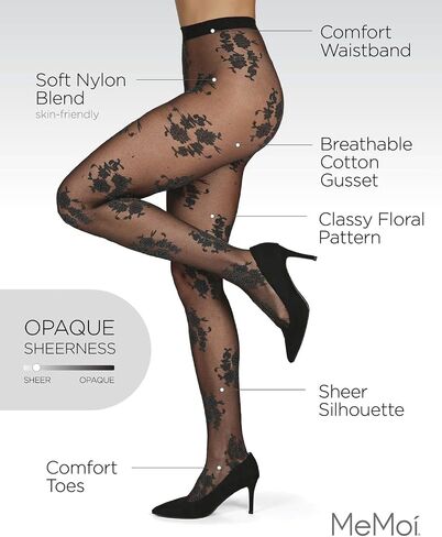 MeMoi Women's Tapestry Floral Sheer Nylon Tights in Saudi Arabia