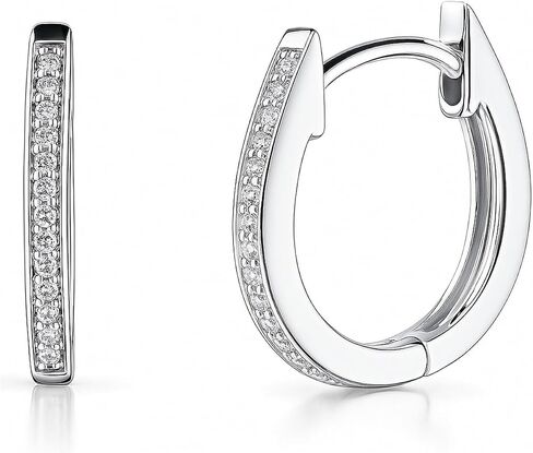 BERRICLE Sterling Silver Oval Cubic Zirconia CZ Bar Medium Fashion Hoop Earrings for Women 0.6 inch (Yellow Gold Flashed, Rhodium Plated) in Kuwait