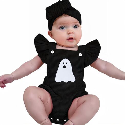 Noubeau My First Halloween Baby Girl Outfit Newborn Pumpkin Bubble Romper Bodysuit Corduroy Overalls Infant Ghost Clothes in Saudi Arabia