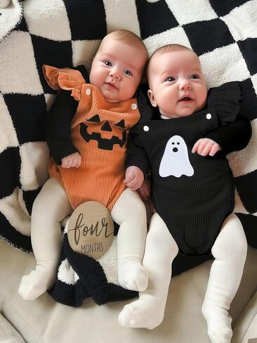 Noubeau My First Halloween Baby Girl Outfit Newborn Pumpkin Bubble Romper Bodysuit Corduroy Overalls Infant Ghost Clothes in Saudi Arabia