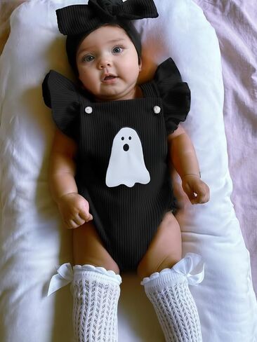 Noubeau My First Halloween Baby Girl Outfit Newborn Pumpkin Bubble Romper Bodysuit Corduroy Overalls Infant Ghost Clothes in Saudi Arabia