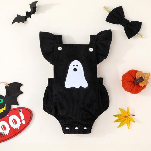Noubeau My First Halloween Baby Girl Outfit Newborn Pumpkin Bubble Romper Bodysuit Corduroy Overalls Infant Ghost Clothes in Saudi Arabia