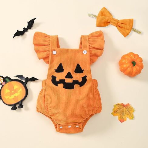 Noubeau My First Halloween Baby Girl Outfit Newborn Pumpkin Bubble Romper Bodysuit Corduroy Overalls Infant Ghost Clothes in Saudi Arabia