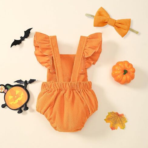 Noubeau My First Halloween Baby Girl Outfit Newborn Pumpkin Bubble Romper Bodysuit Corduroy Overalls Infant Ghost Clothes in Saudi Arabia