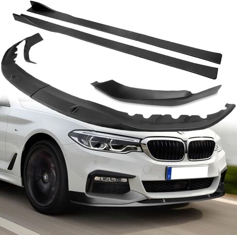 Q1-TECH، 9 قطع من وصلات الشفة الأمامية والتنورة الجانبية متوافقة مع 2017-2020 BMW 5-Series G30 530e 530i 540i M550i 550i، مقسم هواء الذقن الأمامي للجسم ABS (مطلي باللون الأسود) in Saudi Arabia