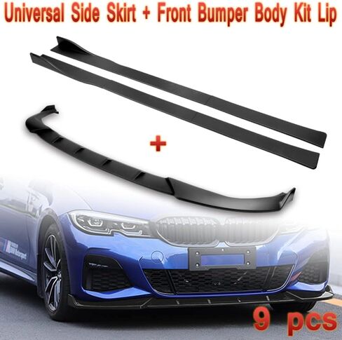 Q1-TECH, 9-Piece Front Bumper Lip & Side Skirt Extensions Diffuser Compatible with 2019 2020 2021 2022 BMW 3-Series G20 (M-Sport Bumper Only), Front Lip Spoiler Body Splitter ABS (Painted Carbon) in Saudi Arabia