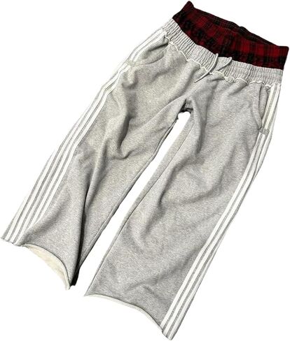 مزدوجة الخصر Sweatpants الرجال عادية مخطط الملاكم Sweatpants الشاهقة واسعة الساق السراويل العرق الفضفاضة مع الرباط المرن in Kuwait