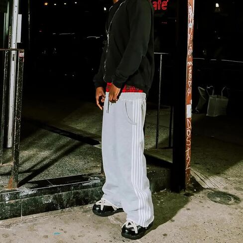 مزدوجة الخصر Sweatpants الرجال عادية مخطط الملاكم Sweatpants الشاهقة واسعة الساق السراويل العرق الفضفاضة مع الرباط المرن in Kuwait