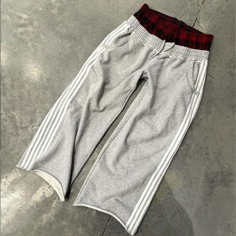 مزدوجة الخصر Sweatpants الرجال عادية مخطط الملاكم Sweatpants الشاهقة واسعة الساق السراويل العرق الفضفاضة مع الرباط المرن in Kuwait