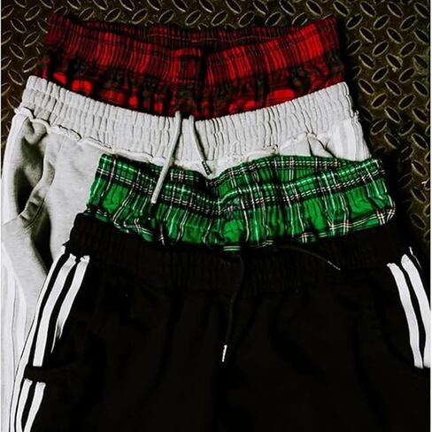 مزدوجة الخصر Sweatpants الرجال عادية مخطط الملاكم Sweatpants الشاهقة واسعة الساق السراويل العرق الفضفاضة مع الرباط المرن in Kuwait