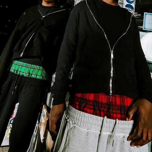 مزدوجة الخصر Sweatpants الرجال عادية مخطط الملاكم Sweatpants الشاهقة واسعة الساق السراويل العرق الفضفاضة مع الرباط المرن in Kuwait