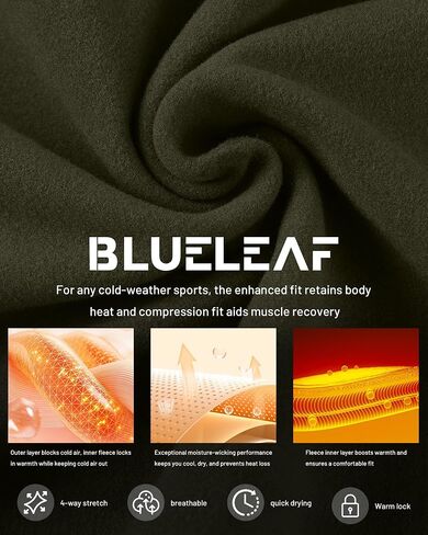 سراويل ضغط حراري للرجال من Blueleaf مبطنة بالصوف سراويل رياضية ضيقة سراويل رياضية بطبقة أساسية قيعان معدات الطقس البارد in Saudi Arabia