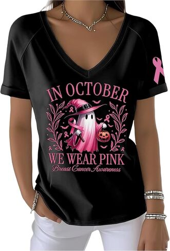Breast Cancer Awareness Shirts for Women in October We Wear Pink Halloween Ghost T Shirt Pink Ribbon Tee Tops in Kuwait