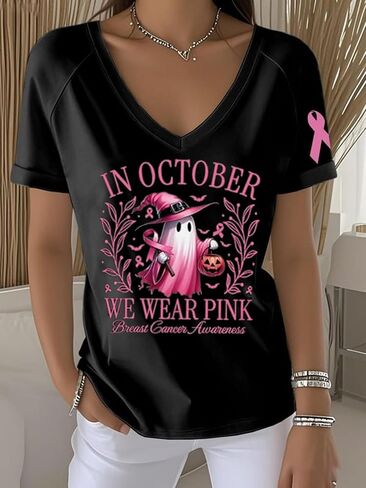 Breast Cancer Awareness Shirts for Women in October We Wear Pink Halloween Ghost T Shirt Pink Ribbon Tee Tops in Kuwait