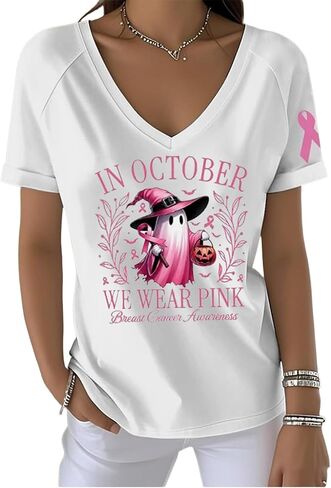 Breast Cancer Awareness Shirts for Women in October We Wear Pink Halloween Ghost T Shirt Pink Ribbon Tee Tops in Kuwait