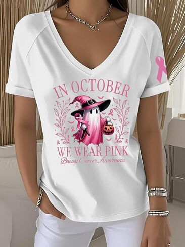 Breast Cancer Awareness Shirts for Women in October We Wear Pink Halloween Ghost T Shirt Pink Ribbon Tee Tops in Kuwait