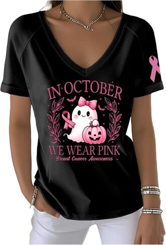 Breast Cancer Awareness Shirts for Women in October We Wear Pink Halloween Ghost T Shirt Pink Ribbon Tee Tops in Kuwait