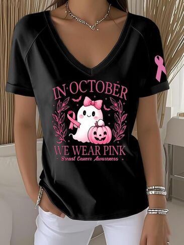 Breast Cancer Awareness Shirts for Women in October We Wear Pink Halloween Ghost T Shirt Pink Ribbon Tee Tops in Kuwait
