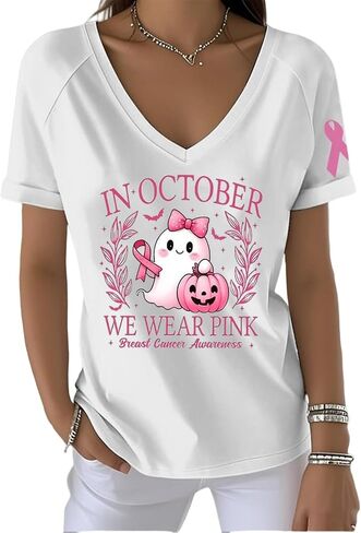 Breast Cancer Awareness Shirts for Women in October We Wear Pink Halloween Ghost T Shirt Pink Ribbon Tee Tops in Kuwait